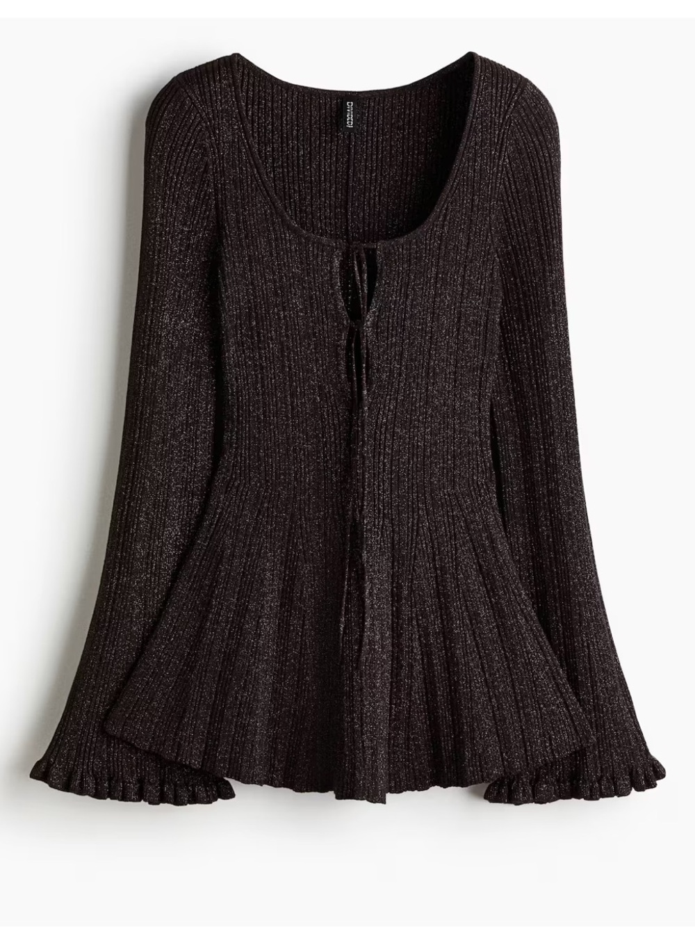 H&M Shimmery Rib Knit Wide Sleeve Ruffle Top - Picture 7 of 9